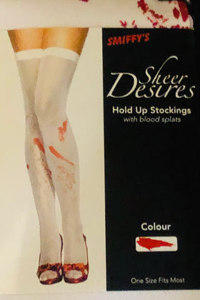Thigh High Sheer Desires white stockings with blood splatters